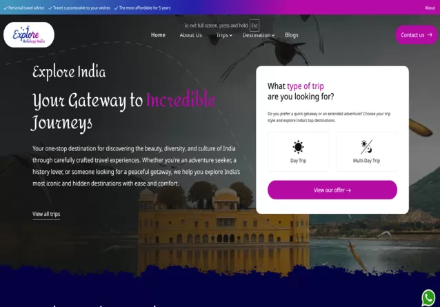 Exploreholidaysindia travel website homepage